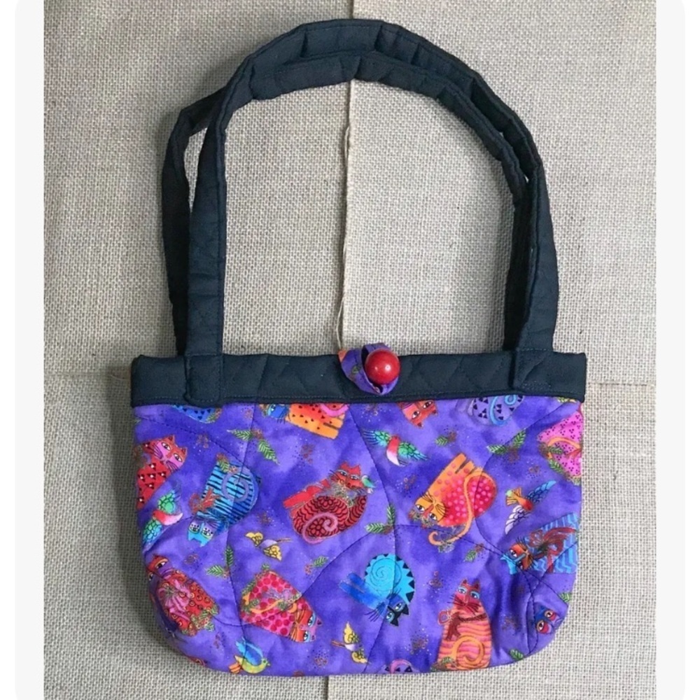 Quilted Cat Purse Handbag Handmade Colorful Whimsical Kitsch Art To Wear Playful